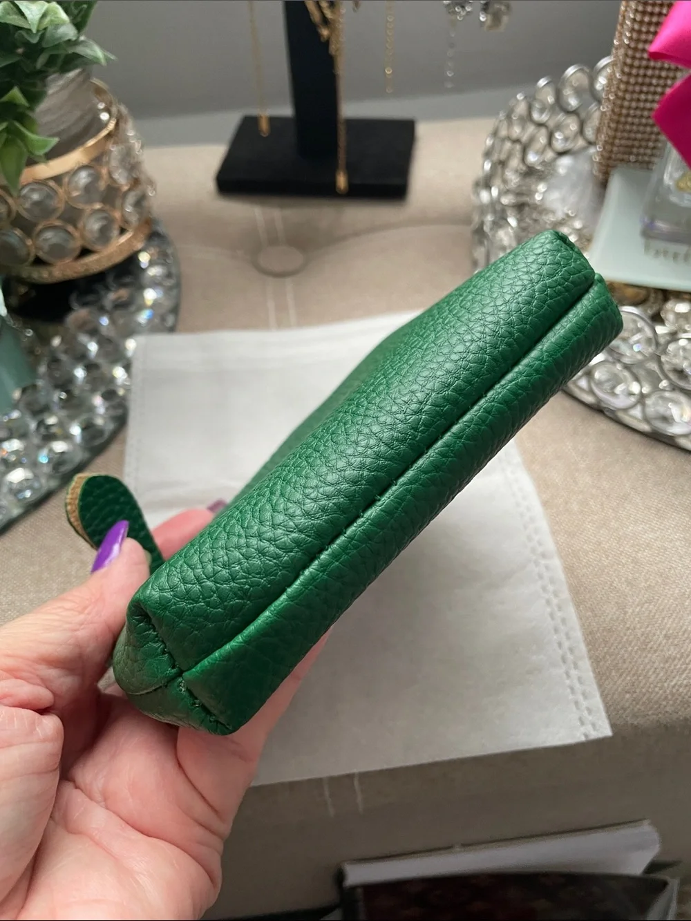 ✨Green Mini Zip Coin Card Pouch ✨NEW w/dustbag